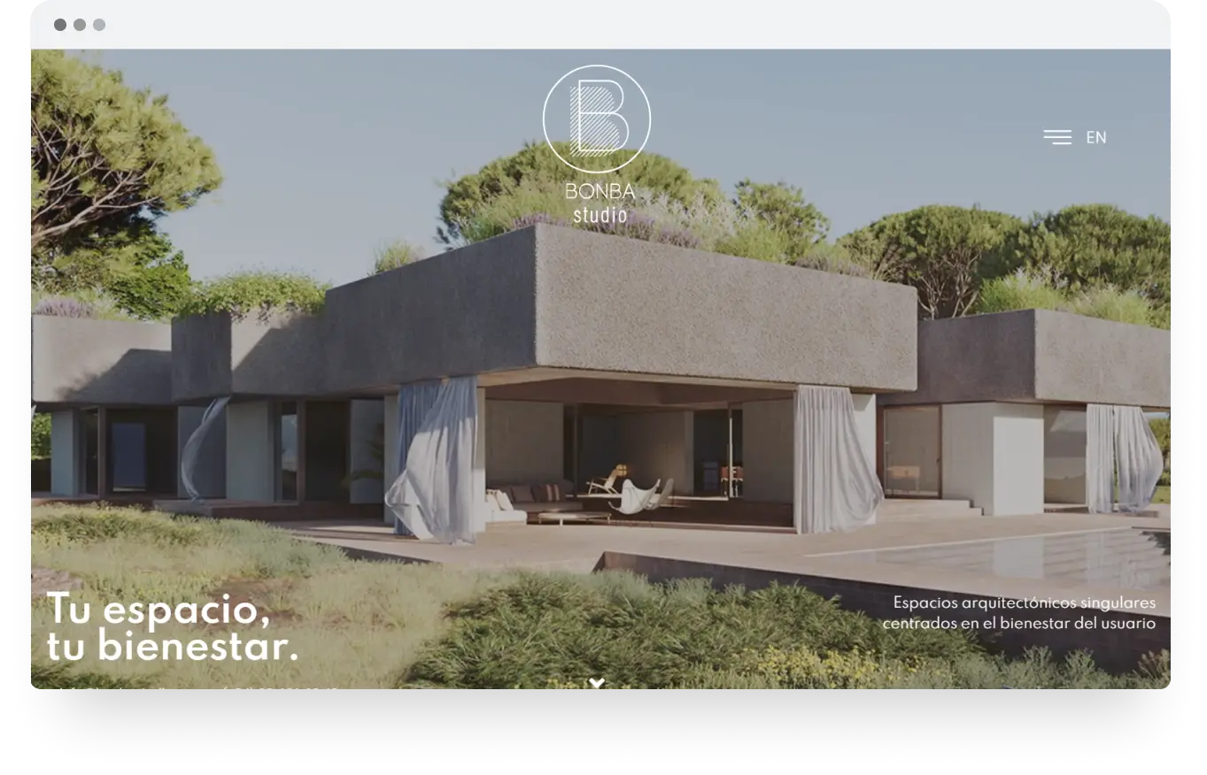 Diseño y desarrollo de web corporativa para Bonba Studio. Realizado por Marina Rodrigo (Directora creativa de vorágine).