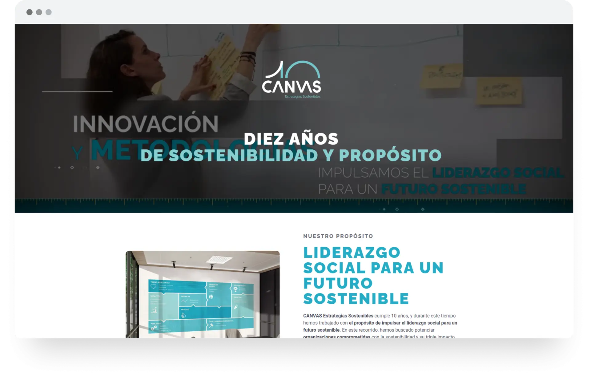 Diseño y desarrollo de landing page para la celebración del 10º aniversario de Canvas Consultores. Realizado por vorágine.
