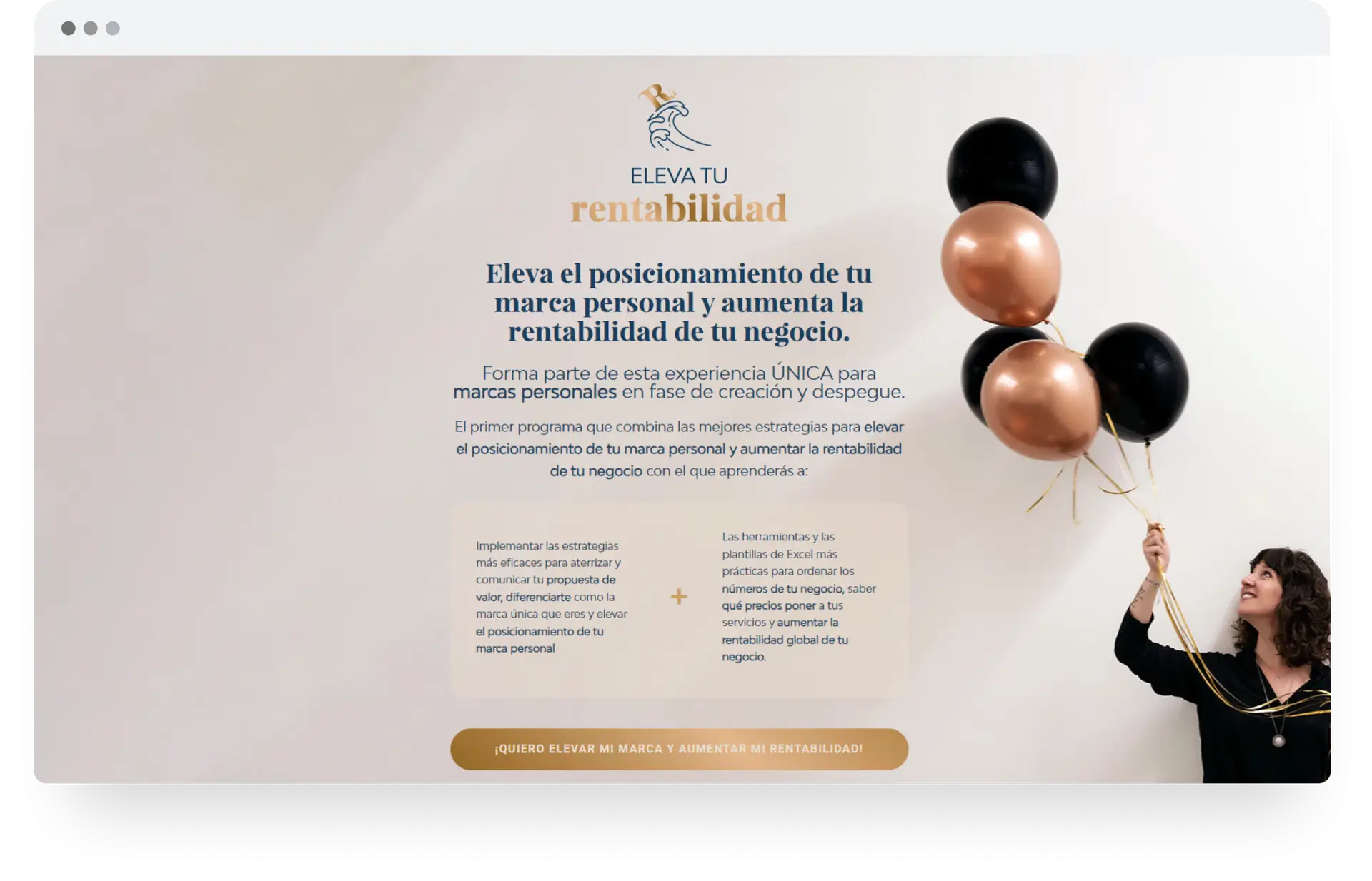 Diseño de página de ventas para Mireia Escarré. Realizado por vorágine
