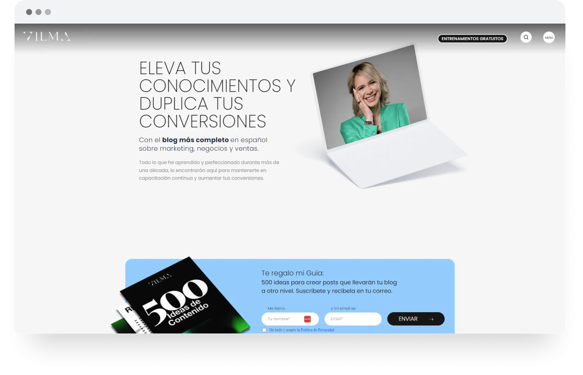 Diseño web a medida para Vilma Núñez