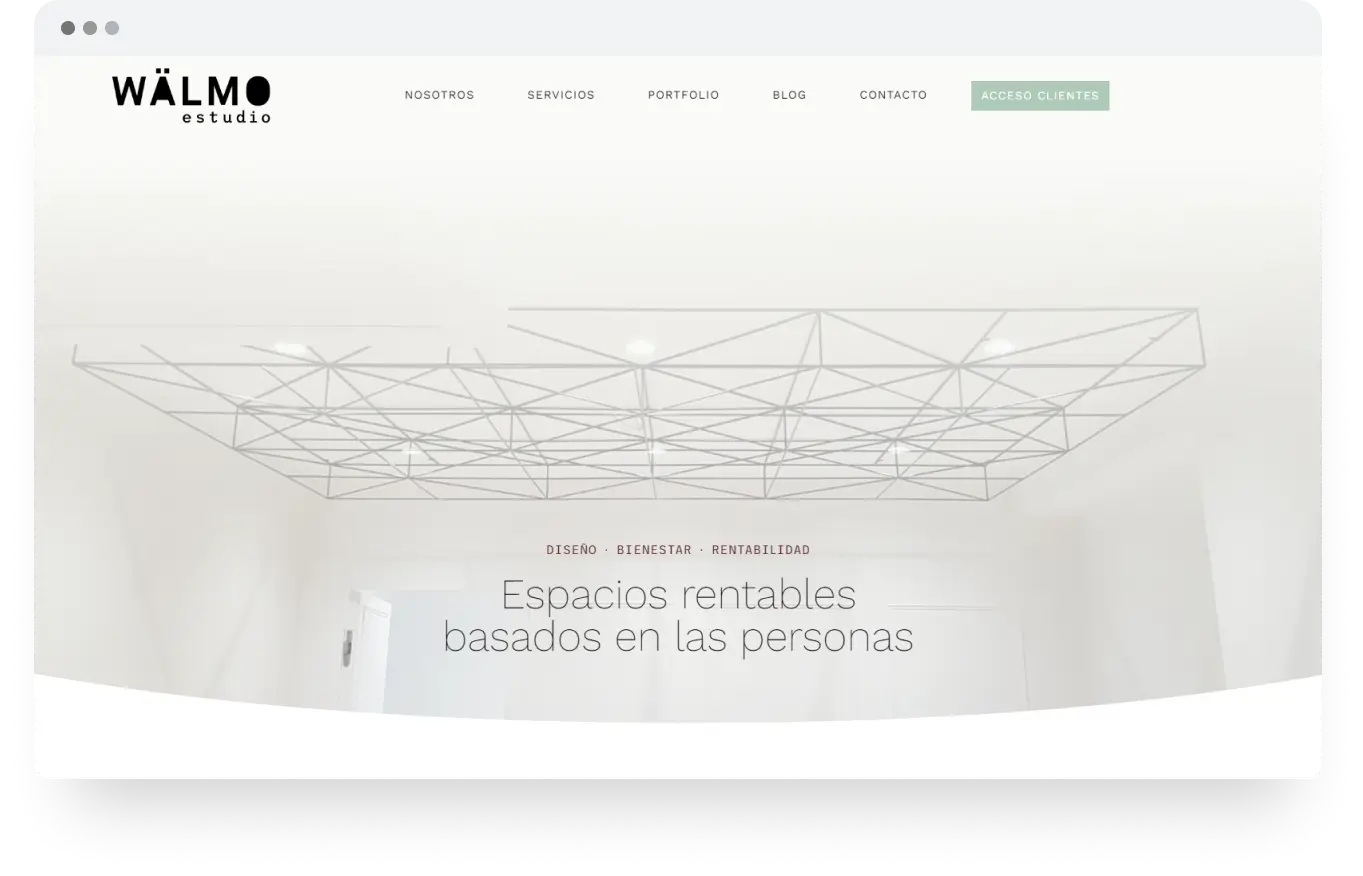 Diseño y desarrollo de web corporativa para Walmo Estudio. Realizado por Marina Rodrigo (Directora creativa de vorágine).